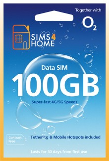 O2 Data Sim Card Preloaded with 100GB of 4G/5G Data