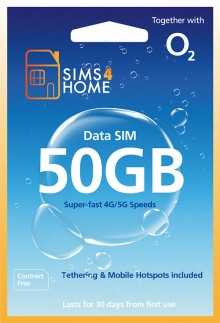 O2 Data Sim Card Preloaded with 50GB of 4G/5G Data