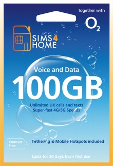 O2 Sim Card Preloaded with Unlimited UK Calls, Texts & 100GB of 4G/5G Data
