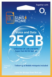 O2 Sim Card Preloaded with Unlimited UK Calls, Texts & 25GB of 4G/5G Data
