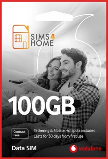 Vodafone Data Sim Card Preloaded with 100GB of 4G/5G Data