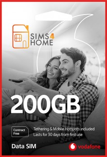 Vodafone Data Sim Card Preloaded with 200GB of 4G/5G Data