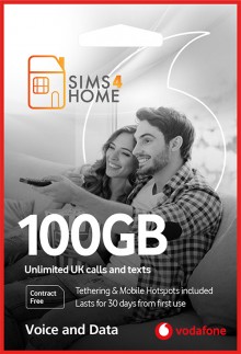 Vodafone Sim Card Preloaded with Unlimited UK Calls, Texts & 100GB of 4G/5G Data