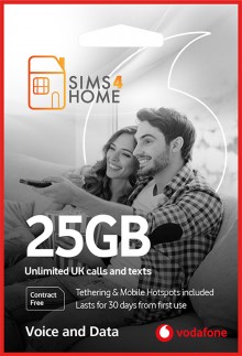 Vodafone Sim Card Preloaded with Unlimited UK Calls, Texts & 25GB of 4G/5G Data