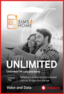 Vodafone Sim Card Preloaded with Unlimited UK Calls, Texts & 4G/5G Data